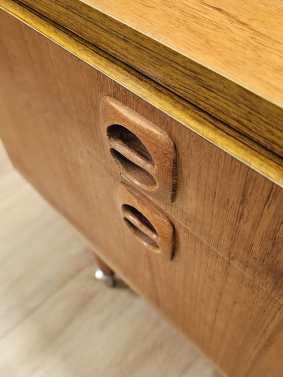 Set of 2 Teak Veneer Nightstands Nightstand Cabinet Drawer, Wood, Brown (photo 5 of 12)