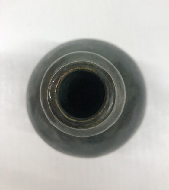 Image 1 of Vintage Blue Ceramic Vase Signed AP