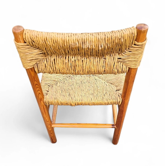 2 x pine wood woven reed dining chairs / France 1950s (photo 12 of 40)