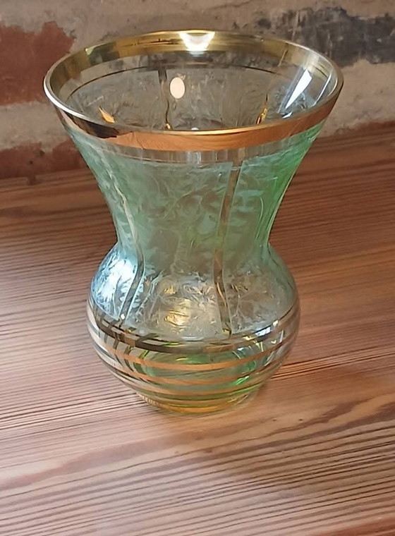Art Deco Glass Vase from Boom (Belgium) – Green & Gold (photo 6 of 7)