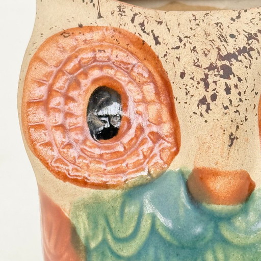 Vaso a forma di gufo in terracotta smaltata/ceramica