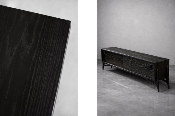 Image 1 of Vintage Mid-Century Scandinavian Modern Dark Oak Sideboard with Wooden Handles, 1960s