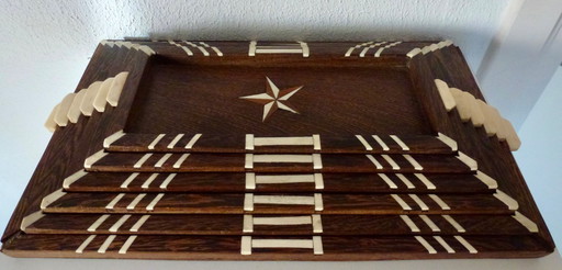 6 bandejas Art Decó de palisandro con incrustaciones de hueso - Angloindio.