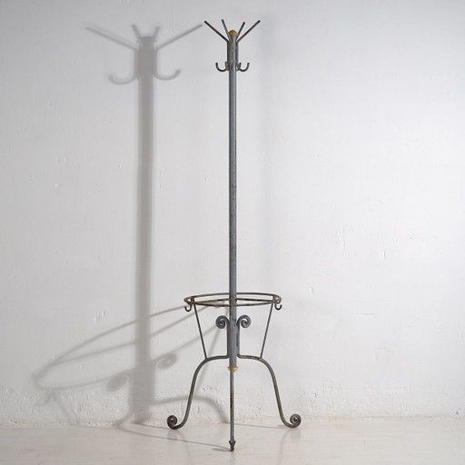 Portemanteau de hall en fer forgé antique (c.1920) #1
