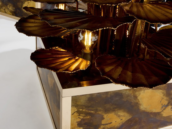 Image 1 of Maison Jansen Coppia di lampade da terra a canne d'ottone con ninfee, anni '70