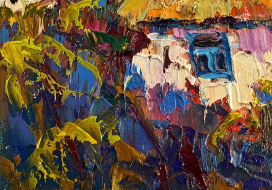 Image 1 of Original Oil Painting Evening Nature Landscape Hope breaks through the clouds