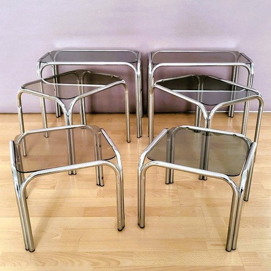 Tavolini a Incasso Italiani in Cromo "In PERFETTE condizioni" – Design Italie, Vetro (photo 6 of 8)