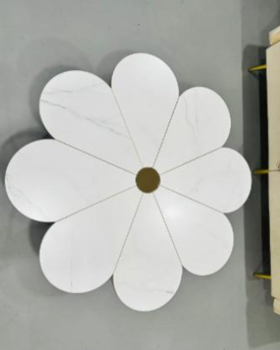 Image 1 of Modern Flower-Shaped Coffee Table, White Faux Marble & Metallic Gold: New in Box