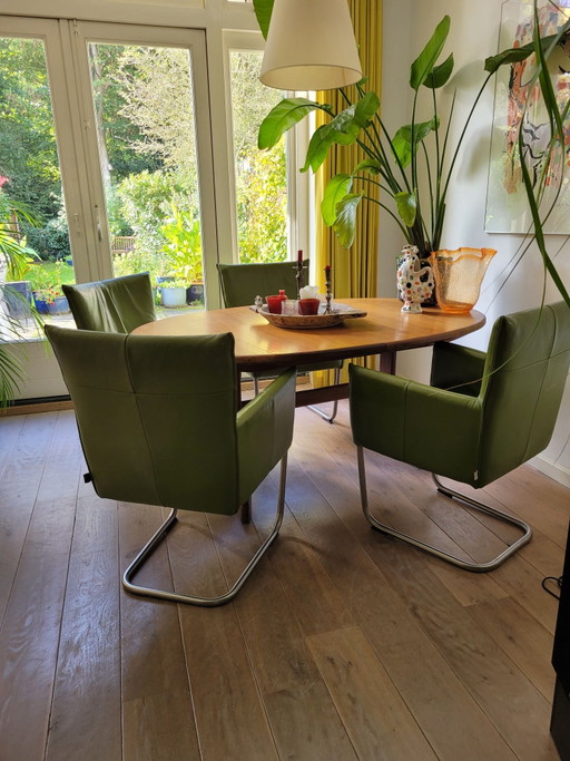 Set aus 4 grünen Leder Esszimmerstühle Jess