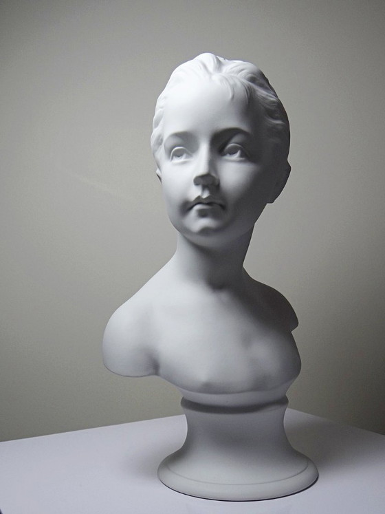 Image 1 of Bust of Louise Brongniard after Houdon, white biscuit porcelain, Tharaud, Limoges, 20th century