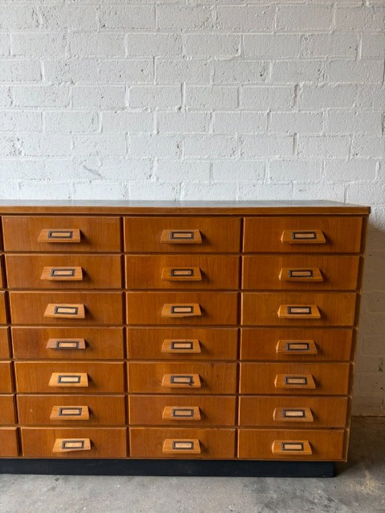 Vintage mid-century apothekerskast,apotheekkast,ladekast, Ladekasten, Hout, Metaal, Bruin (foto 11 van 14)