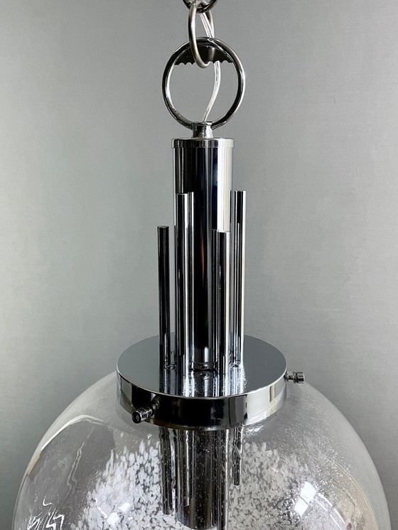 Image 1 of Space Age hanglamp uit 1970 van Murano glas en chroom, toegeschreven aan Carlo Nason voor Mazzega.