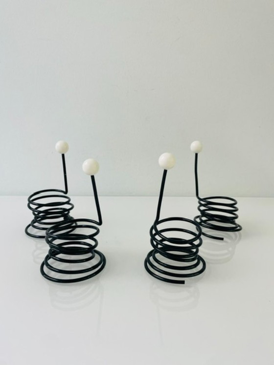 Image 1 of Set van 4 postmoderne retro design eierdopjes met handvat