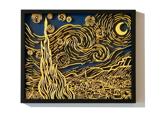 Starry Night Reimagined — Skulpturales Relief (S) – wanddecoratie, Plastic