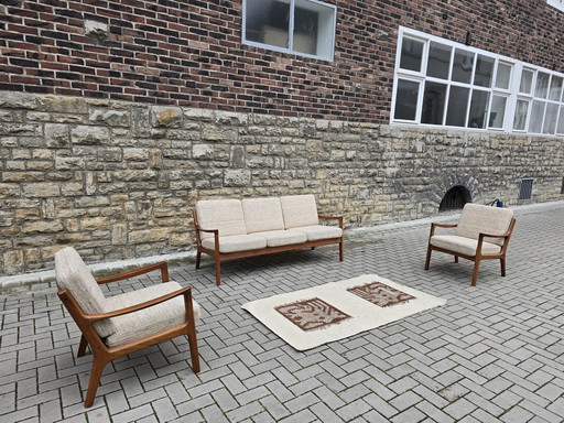 Set di sedute Ole Wanscher France and Son, divano e poltrona vintage anni '60 '70, stile Mid Century.