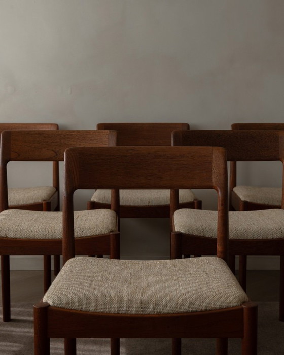 Image 1 of Vintage eetkamerstoelen van Johannes Nørgaard voor Nørgaard Møbelfabrik (set van 6) | Originele wollen bekleding | Jaren 60