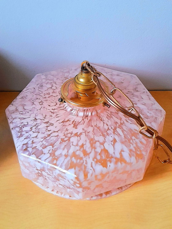 Image 1 of Lámpara colgante Art Déco en cristal Clichy rosa