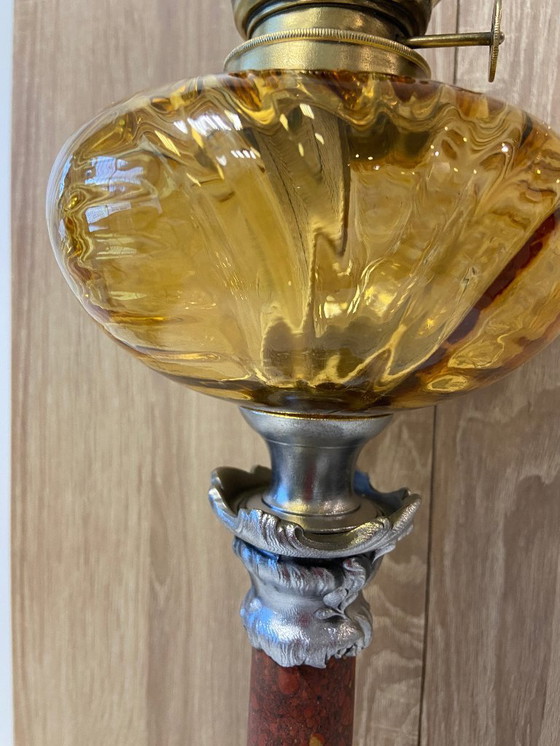 Image 1 of Ancienne Lampe à Pétrole Colonne Huile Kérosène France 1900 "HS" Art Nouveau