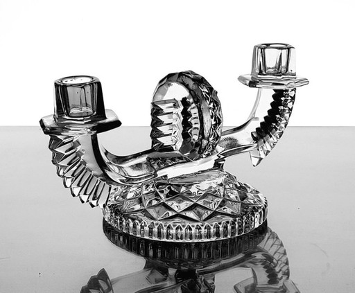 SKLO UNION Libochovice candle holder. Art Deco. Glass