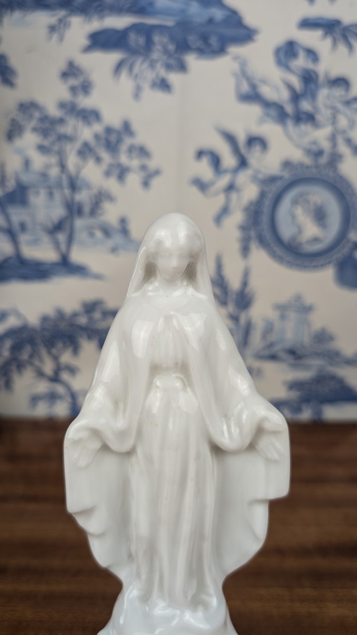 Antique Enameled Porcelain Statuette of the Virgin Mary Immaculate Conception