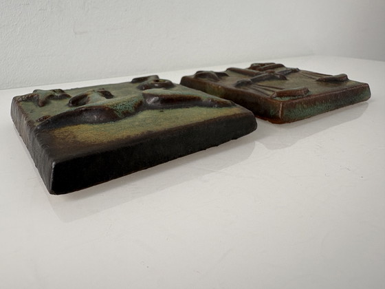 Image 1 of Two vintage 1960s/early 70s wall tiles with zodiac signs