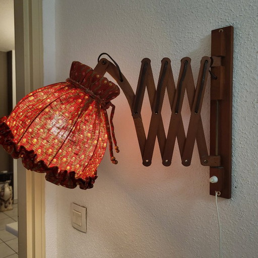 Vintage teakhouten schaarwandlamp, jaren 50-60
