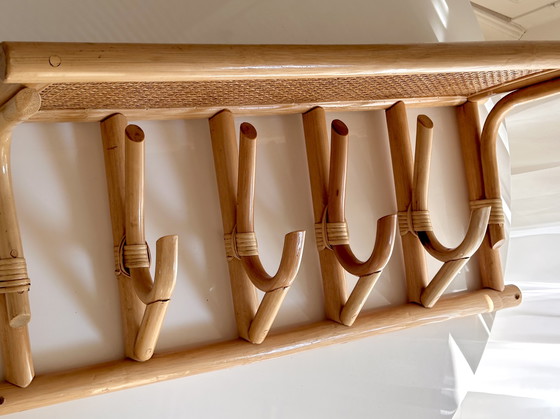 Image 1 of Porte-manteau vintage en rotin et bambou