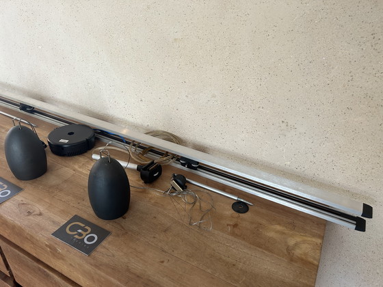 Image 1 of 3x Tobias grau OH Bronze Pendant On Multirail - Cords 85cm Max ,Multirail 130 Cm