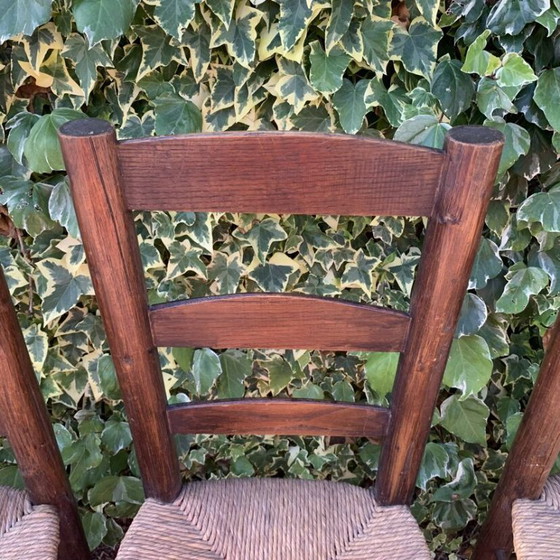 Image 1 of Ensemble de 4 chaises paillées artisanales en chêne massif