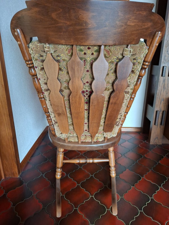 Sedia a dondolo vintage con intaglio a rosa e arazzo Gobelin / Legno massello – Sedie a dondolo, Wood, Textile (photo 5 of 5)