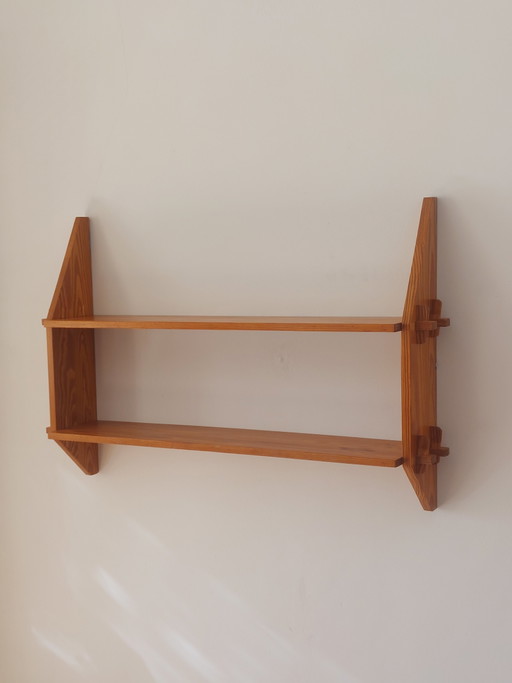 Scaffale a parete brutalista vintage in pino Mid-Century