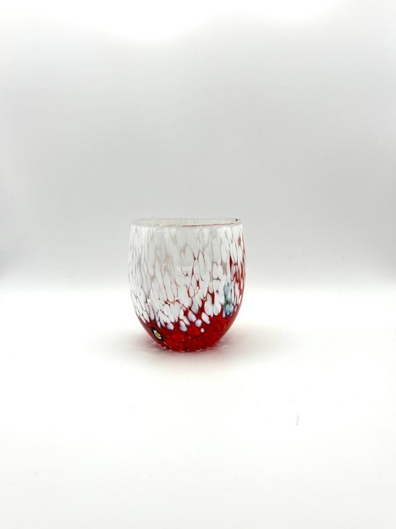 Image 1 of Juego de 6 vasos de vidrio soplado veneciano con efecto Murano Murrine fusionado en vidrio, hechos a mano en Italia.