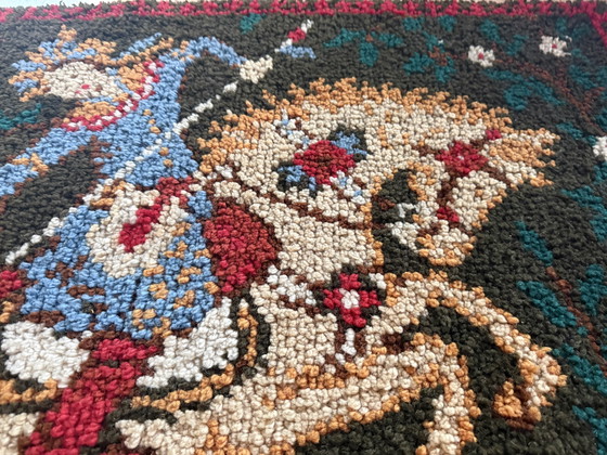 Image 1 of Tappeto francese vintage in lana / opera tessile artistica con cavaliere e cavalli – Phildar, circa 1970