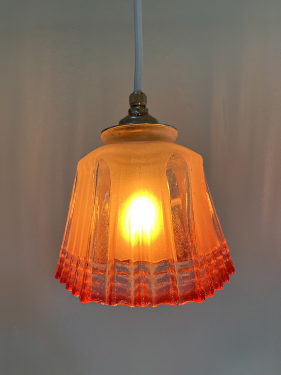 Lampada a Sospensione Stile Art Déco / Anni '30 – Vetro Rosa Satinato a Coste – Lampade a sospensione, Glass (photo 5 of 9)
