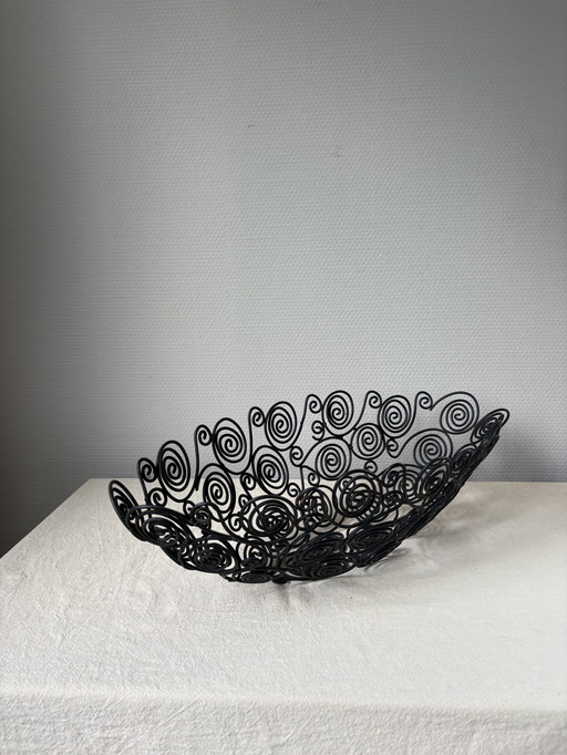 Vintage matte black metal oval bowl l45cm