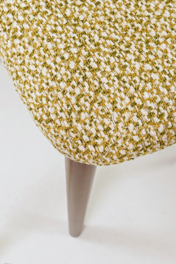 Image 1 of Set van 6 eetkamerstoelen, licht beukenhout, stof met groen patroon, modern ontwerp