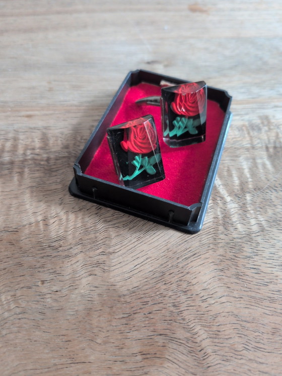 Cufflinks with Rose in Epoxy – Decorative Objects, Metal, Plastic (photo 4 of 5)