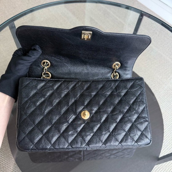 Image 1 of Chanel Seasonal Two-Tone Flap - Caviar 28CM Quilted Black Gold Hardware Series 21