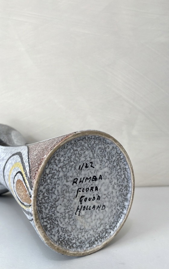 Image 1 of Vintage Rumba vaas van Flora Gouda, Holland, jaren 50, geometrische patronen