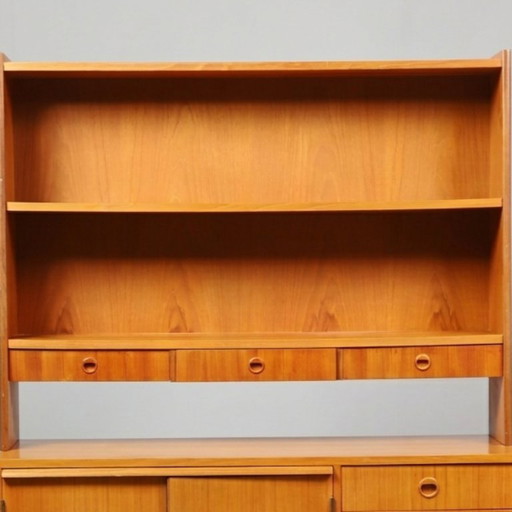 Vintage Teak-Bücherregal mit Sekretär mit Klappfront, 1960er Jahre