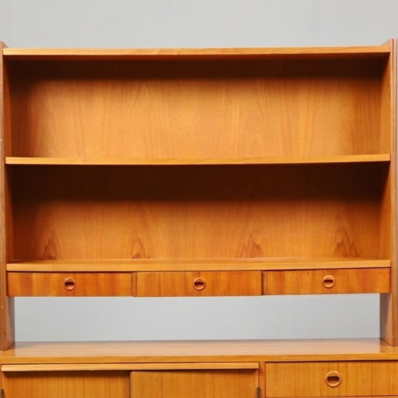Image 1 of Vintage teak bookcase with drop-front secretary desk, 1960s