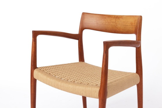 Image 1 of 1 van 2 Niels Moller armstoel, model 57, jaren 1950 Vintage, papieren koordzitting, eetkamerstoel, Denemarken