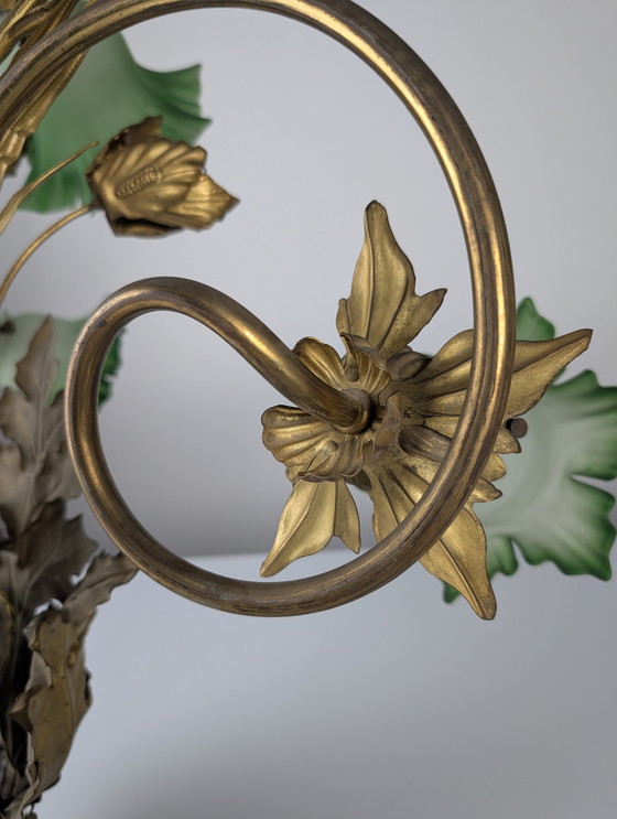 Image 1 of Jugendstil-Wandleuchter aus Kastanienblättern und grünem Glas, 1900er Jahre