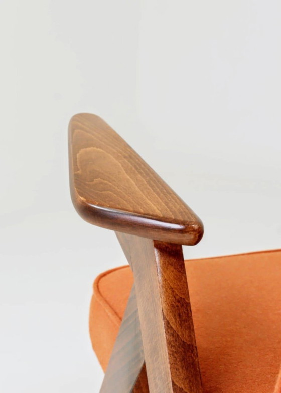 Image 1 of Chaise longue vintage Tissu laine orange Bois de hêtre