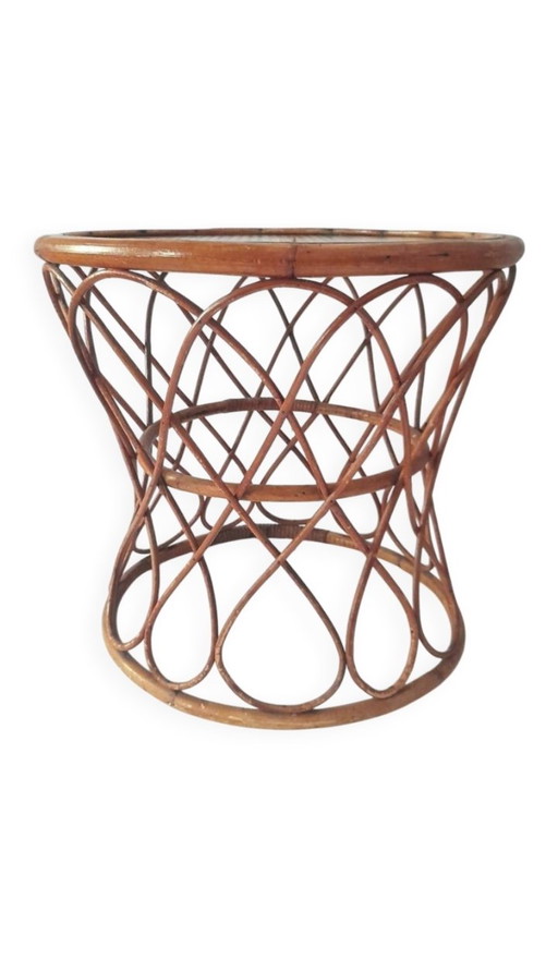 Petite table d'appoint en rotin 70s