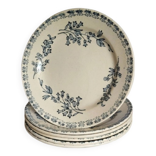 6 earthenware plates, Grigny — "Muguet" model