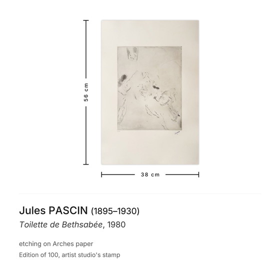 Image 1 of Jules PASCIN Toilette de Bethsabée etching 1980