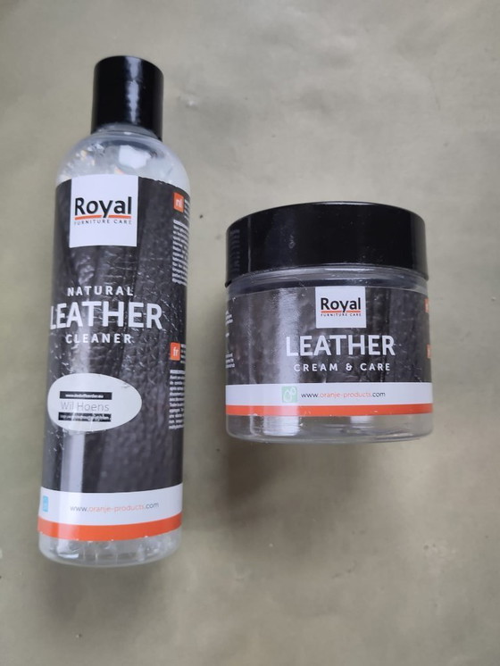 Image 1 of Divano e poltrona in pelle a 3 posti Hulshoff (blu)