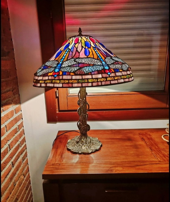 Tiffany Table Lamp – Dragonfly Model – Bronze Base – Crystal (photo 4 of 12)