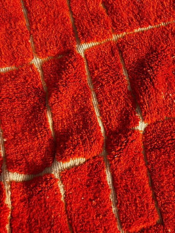 Image 1 of Handmade Moroccan Mrirt Rug – Burnt Orange Wool Rug 200x300 cm – Modern Textured Carpet – Bold Abstract Design – Large Living Ro